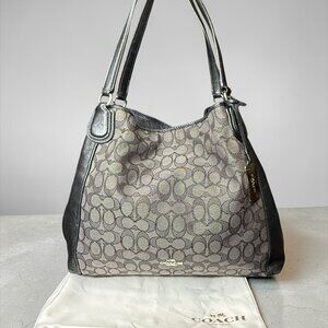 Coach Edie 31 Shoulder Bag in Black/Grey Signature Jacquard with Leather Trim